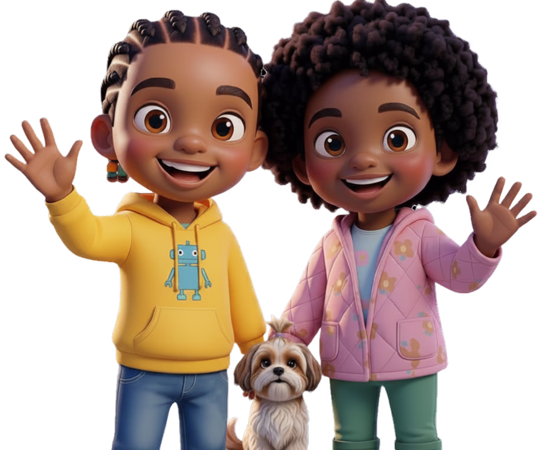 JoJo, Selah, and Gladdy waving happily